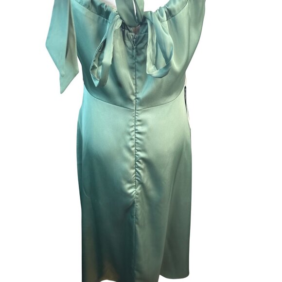 Hutch ModCloth Size 2 Tie-Back Midi Fit & Flare Green Satin Dress Lined Pockets - Picture 15 of 16